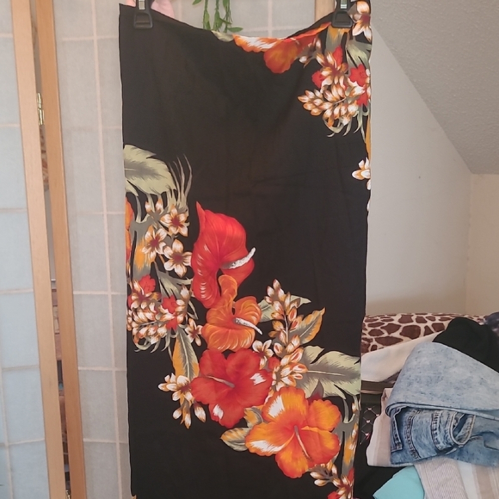 Floral Black Sarong Bathing Suit Wrap